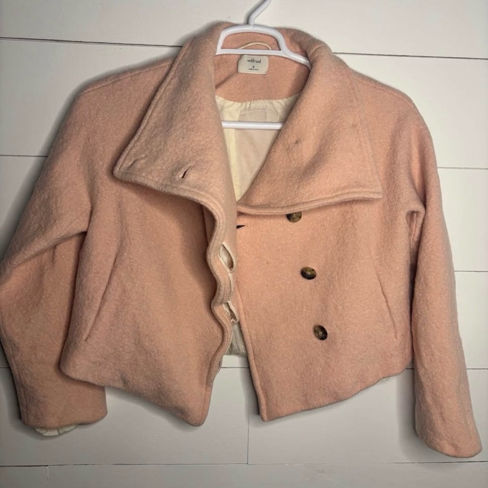 Wilfred Cropped Double-Breasted Pea Coat in Soft Pink